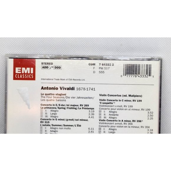 Itzhak Perlman Vivaldi The Four Seasons 3 Violin Concertos CD EMI Classics - Picture 8 of 11
